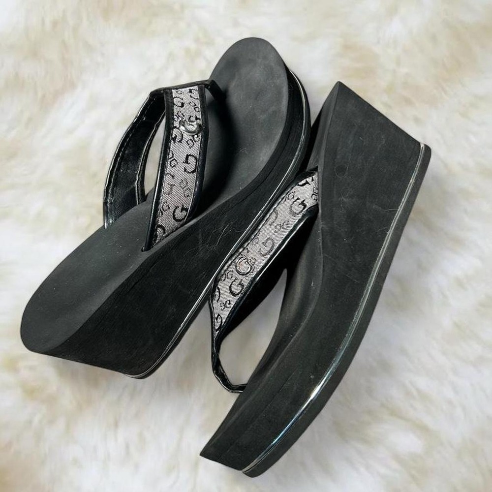 Guess Y2K Black Platform Wedge Flip Flop Sandals Women's Size 10 Retro 90s 2000s
